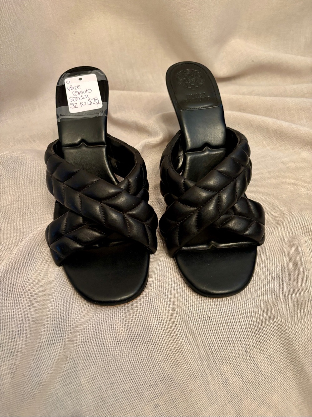 Vince Camuto Textured Cross-Strap Sandals — Size 10